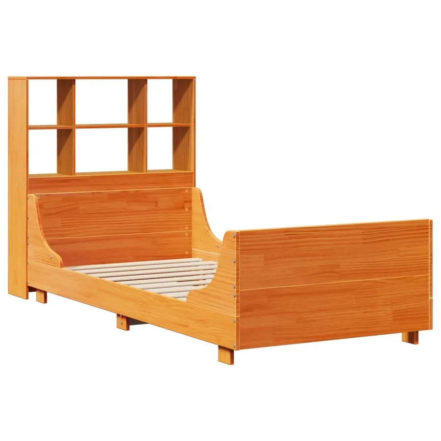 Lit bibliothèque sans matelas cire marron 75x190 cm bois massif - 3