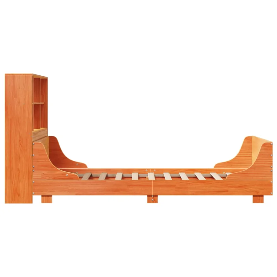Lit bibliothèque sans matelas cire marron 75x190 cm bois massif - 7