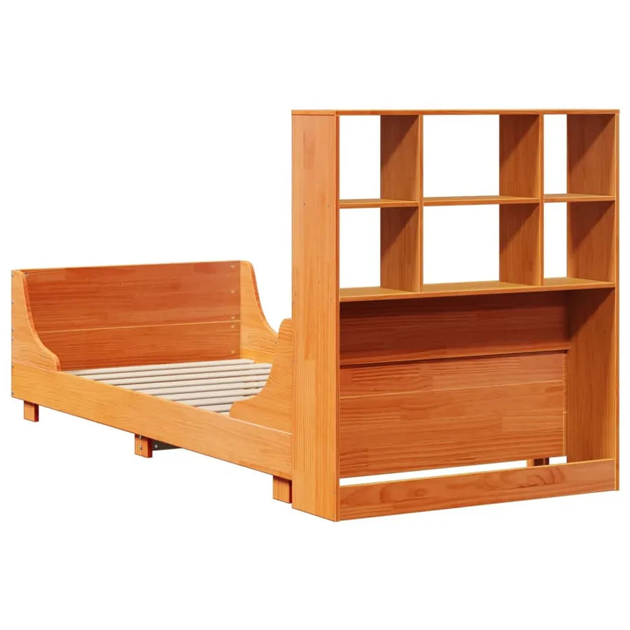 Lit bibliothèque sans matelas cire marron 75x190 cm bois massif - 8