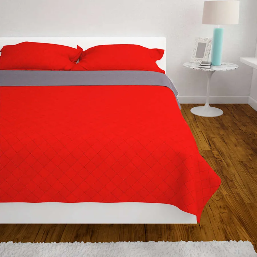 Couvre-lit matelassé double-face Rouge et gris 220x240 cm - 4