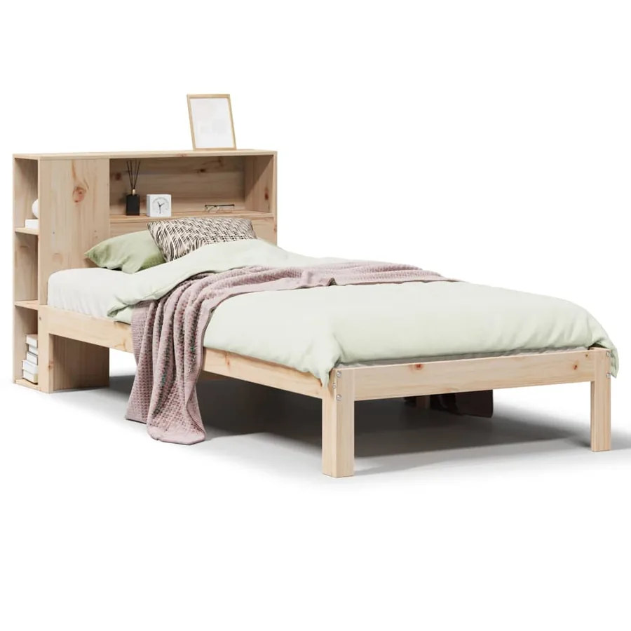 Lit bibliothèque sans matelas 90x200 cm bois de pin massif - 2