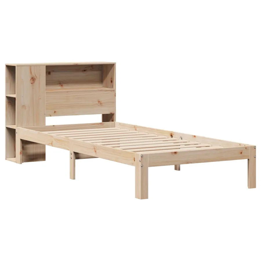 Lit bibliothèque sans matelas 90x200 cm bois de pin massif - 3