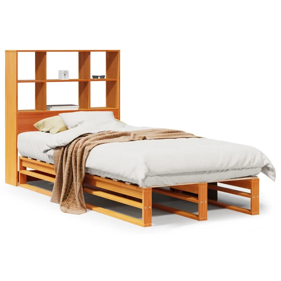 Lit bibliothèque sans matelas cire marron 75x190 cm bois massif - 2