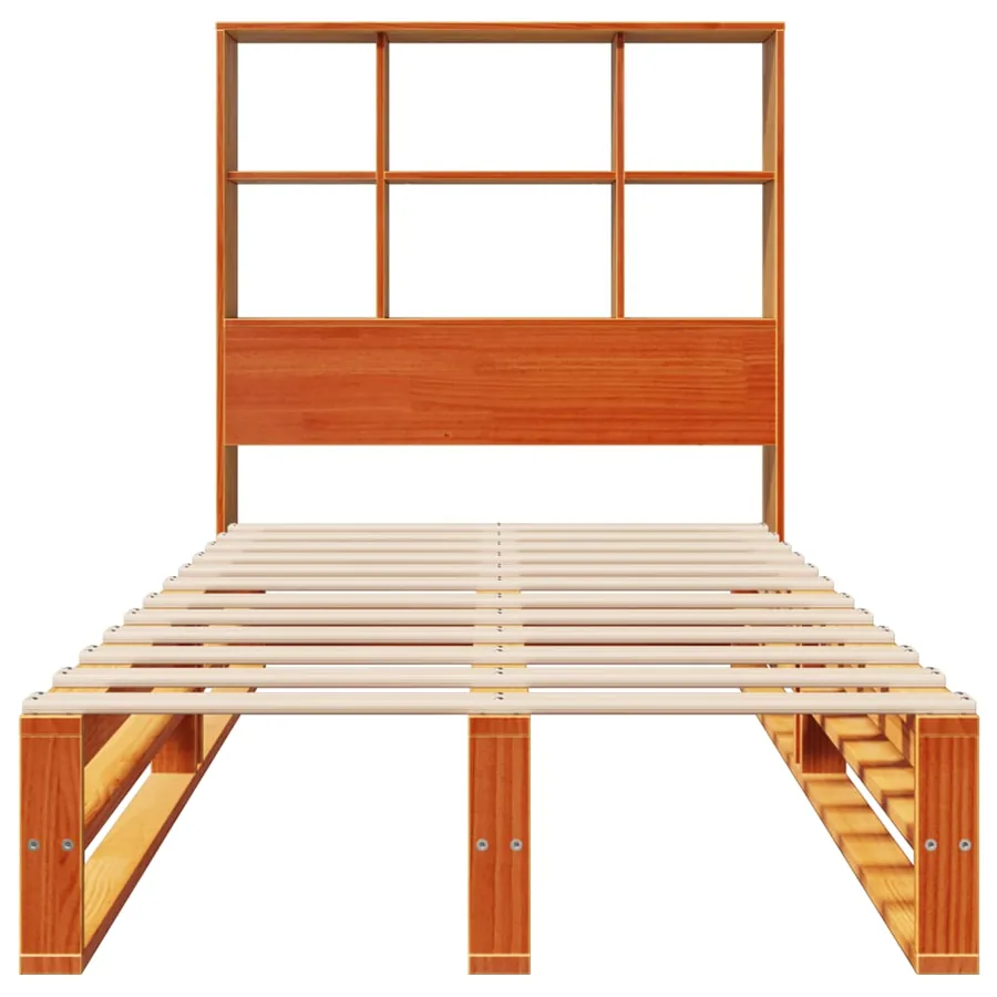 Lit bibliothèque sans matelas cire marron 75x190 cm bois massif - 4
