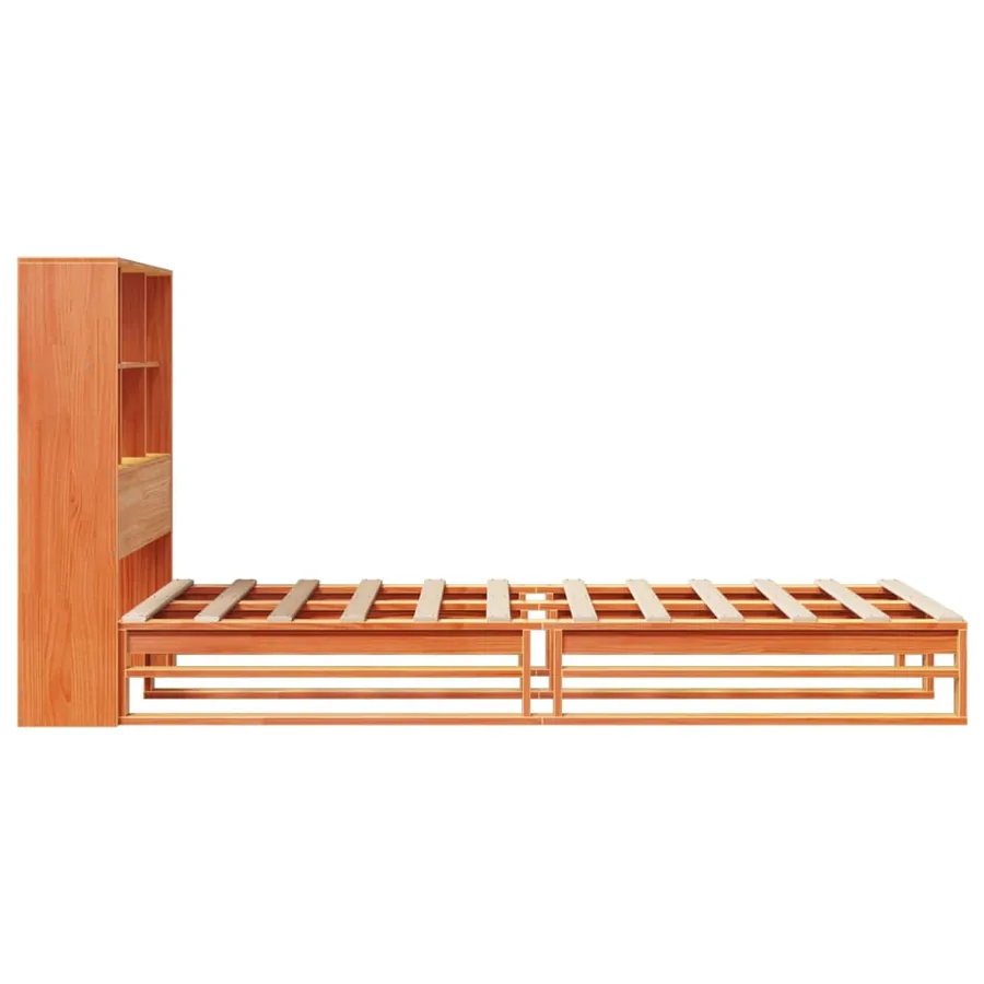 Lit bibliothèque sans matelas cire marron 75x190 cm bois massif - 7