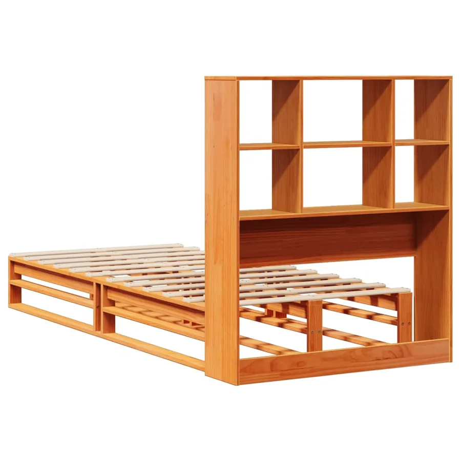 Lit bibliothèque sans matelas cire marron 75x190 cm bois massif - 8