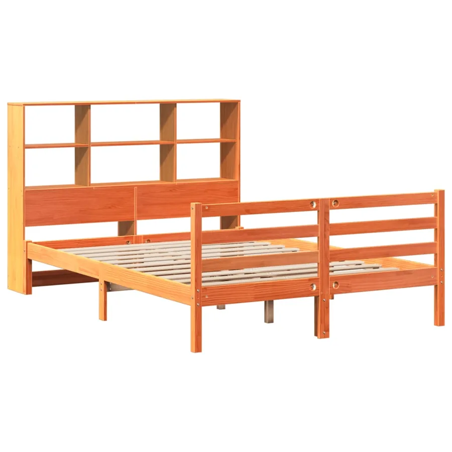 Lit bibliothèque sans matelas cire marron 150x200cm bois massif - 3