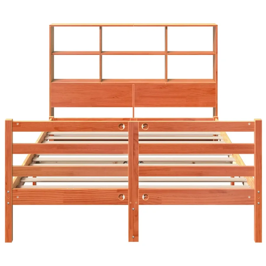 Lit bibliothèque sans matelas cire marron 150x200cm bois massif - 4
