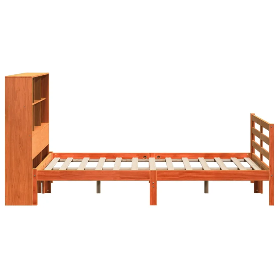 Lit bibliothèque sans matelas cire marron 150x200cm bois massif - 5