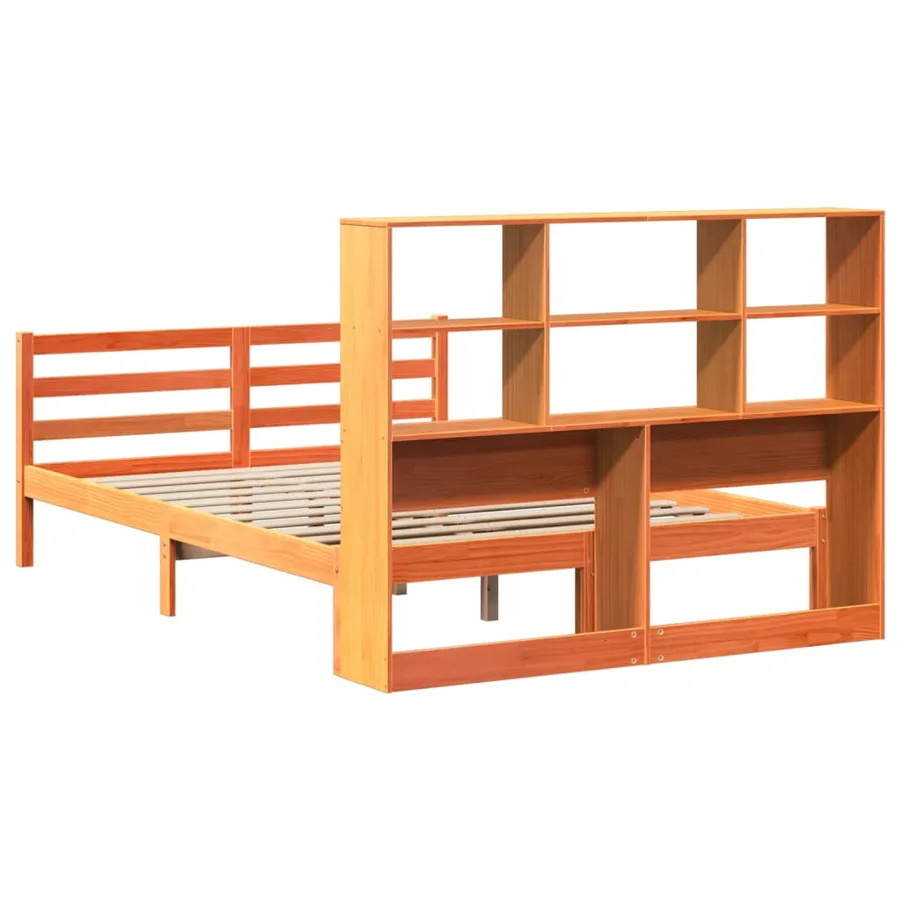 Lit bibliothèque sans matelas cire marron 150x200cm bois massif - 6