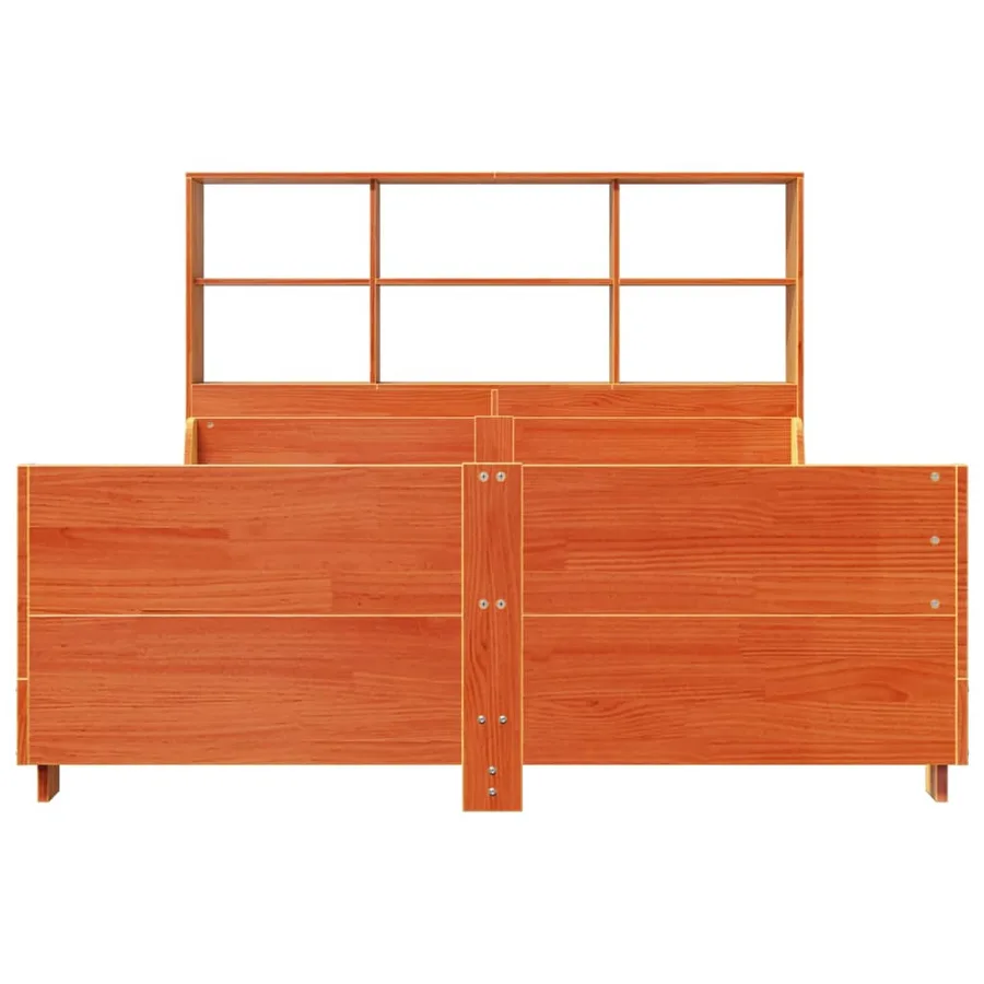 Lit bibliothèque sans matelas cire marron 150x200cm bois massif - 4