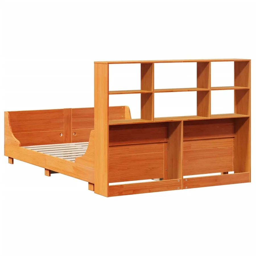 Lit bibliothèque sans matelas cire marron 150x200cm bois massif - 8