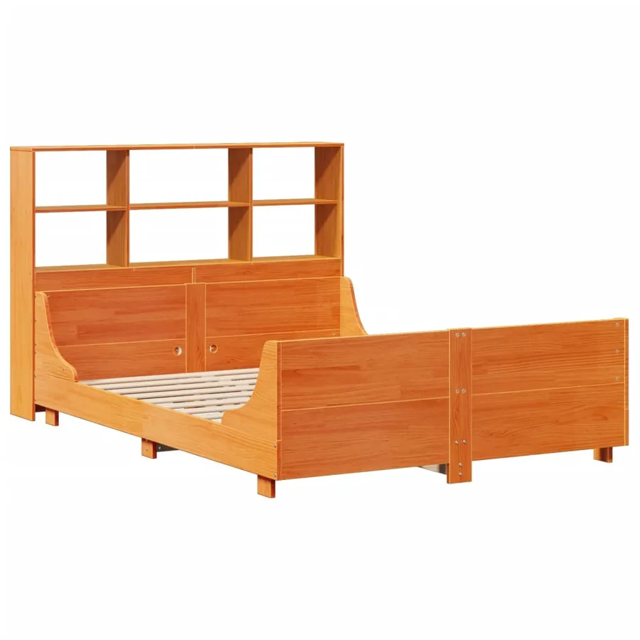 Lit bibliothèque sans matelas cire marron 120x200cm bois massif - 3