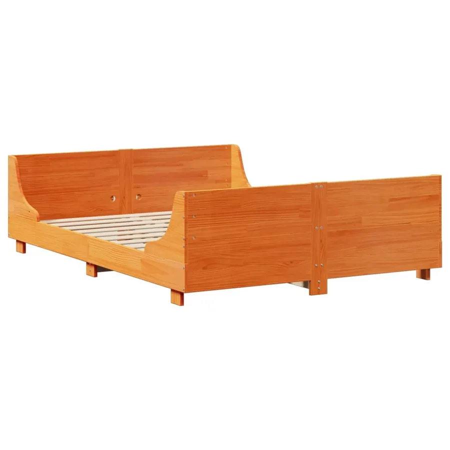 Lit bibliothèque sans matelas cire marron 120x200cm bois massif - 5