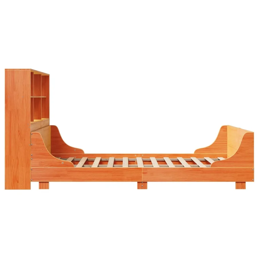 Lit bibliothèque sans matelas cire marron 120x200cm bois massif - 7