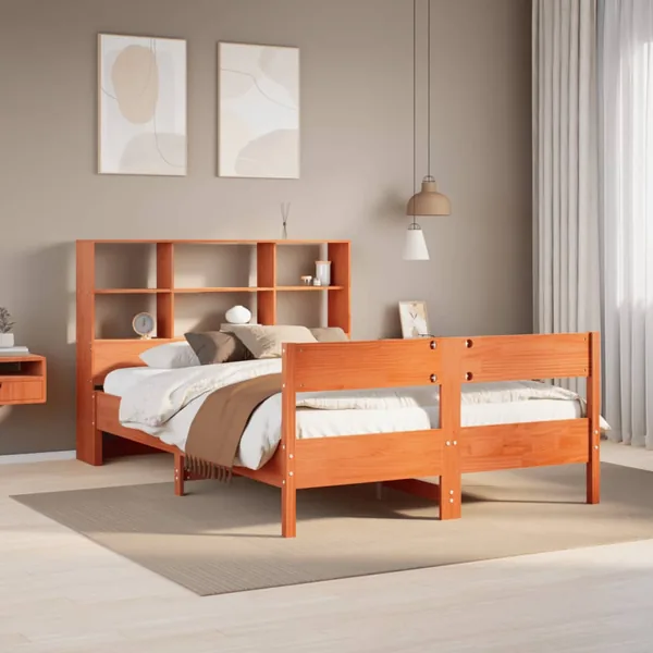 Lit bibliothèque sans matelas cire marron 120x190cm pin massif