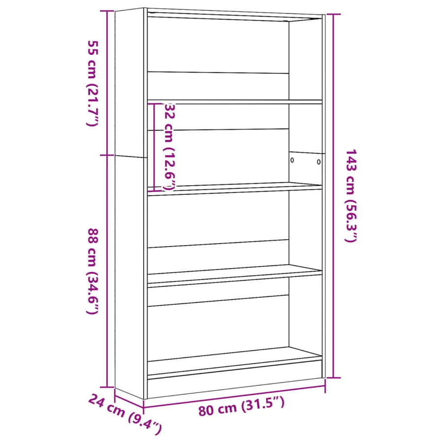 Bibliothèque chêne sonoma 80x24x143 cm bois d'ingénierie - 9