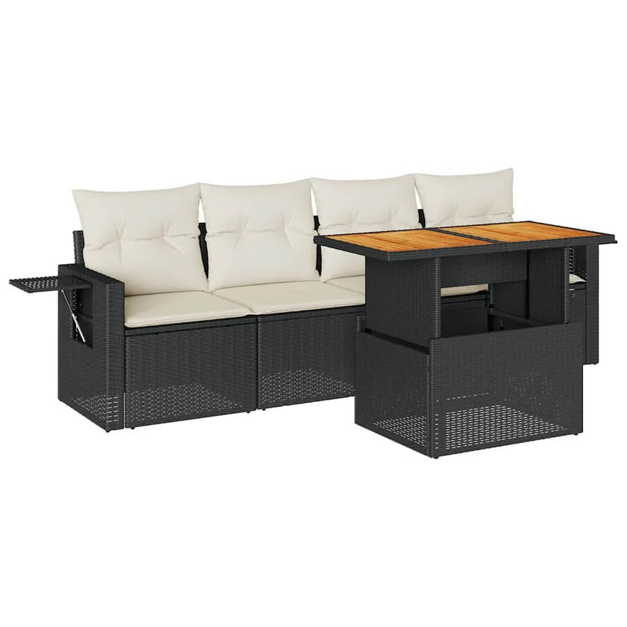 Salon de jardin 5 pcs avec coussins noir résine tressée - 2