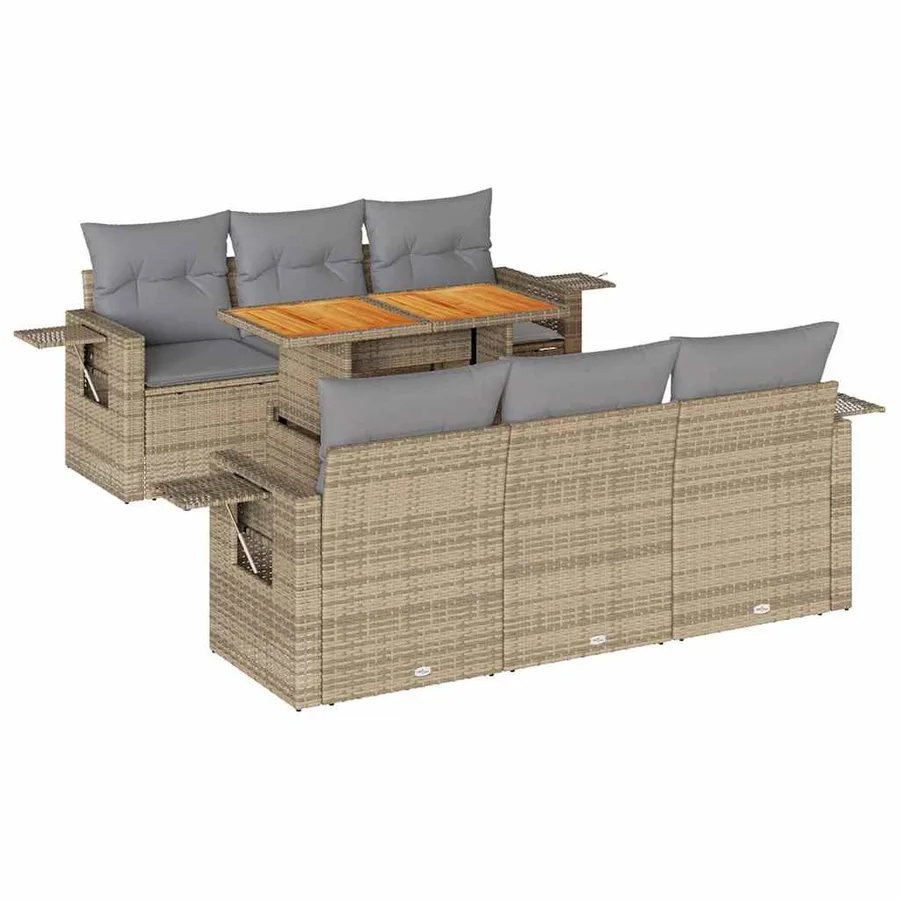 Salon de jardin avec coussins 7 pcs beige résine tressée - 2