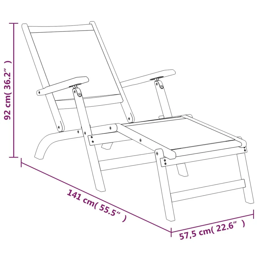 Chaise longue d'extérieur avec table Acacia massif et textilène - 11