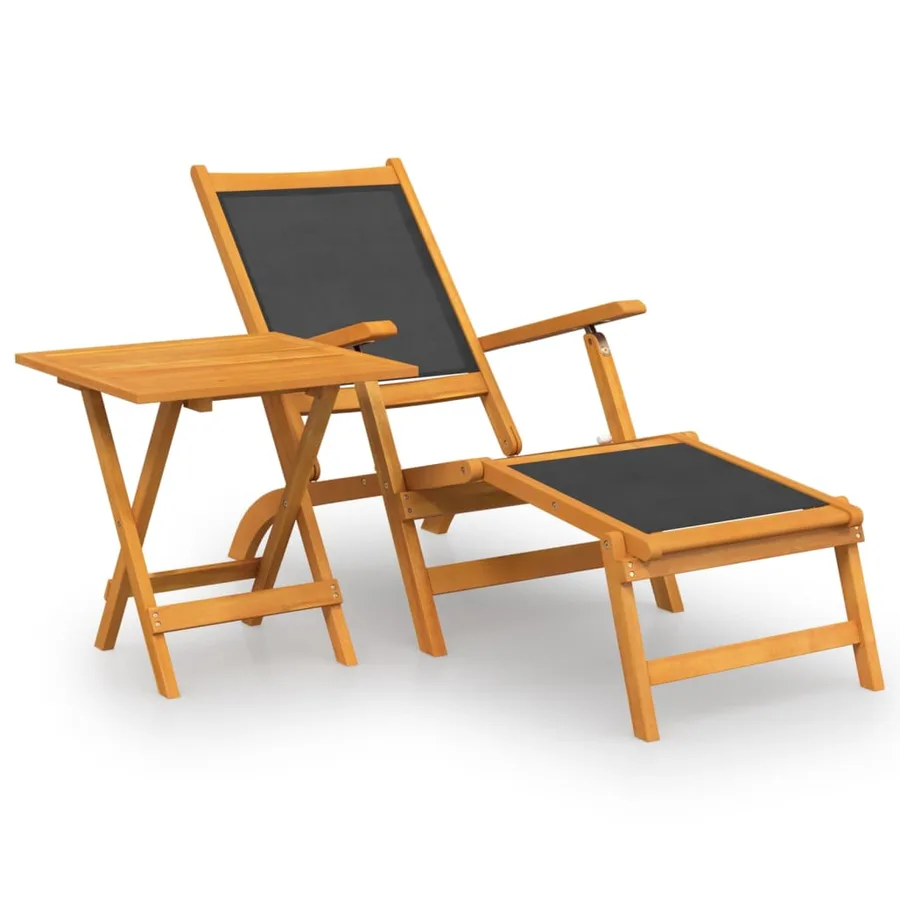 Chaise longue d'extérieur avec table Acacia massif et textilène - 2