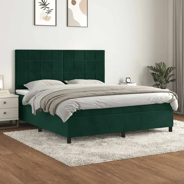 Sommier à lattes de lit et matelas Vert foncé 160x200cm Velours