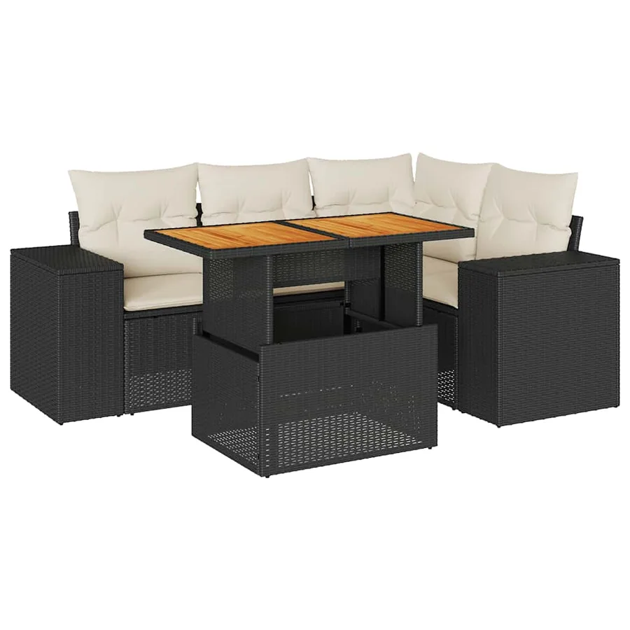 Salon de jardin 5 pcs avec coussins noir résine tressée - 2