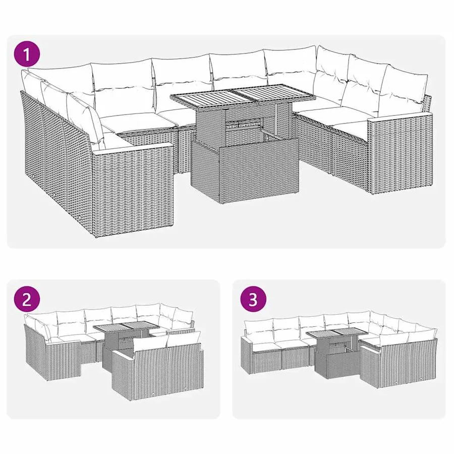 Salon de jardin avec coussins 10 pcs gris résine tressée acacia - 11