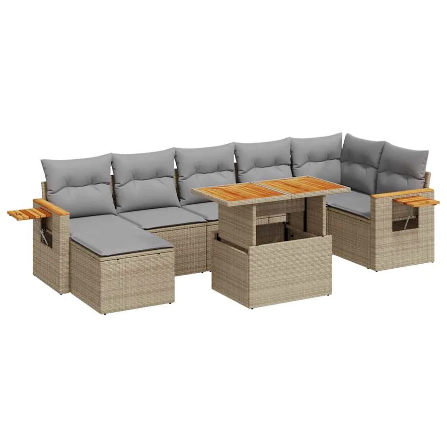 Salon de jardin avec coussins 8 pcs beige résine tressée acacia - 2