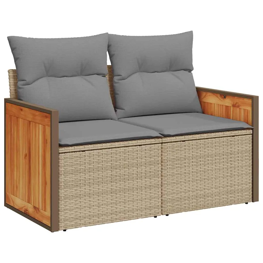 Salon de jardin avec coussins 5 pcs beige résine tressée acacia - 5