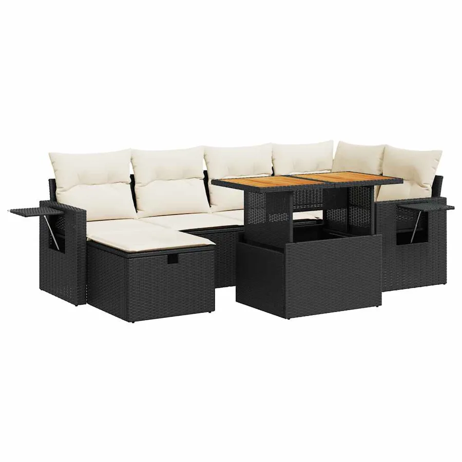 Salon de jardin avec coussins 8 pcs noir résine tressée acacia - 2