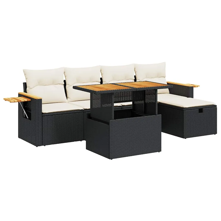 Salon de jardin 6 pcs avec coussins noir résine tressée - 2