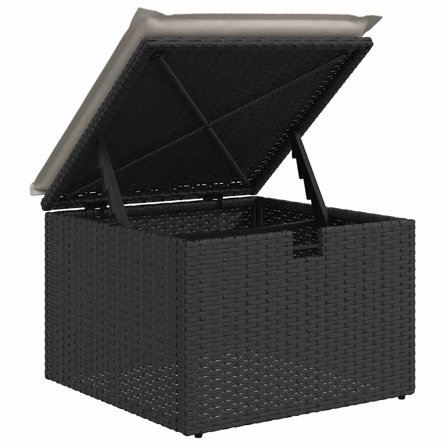 Salon de jardin 6 pcs avec coussins noir résine tressée - 9