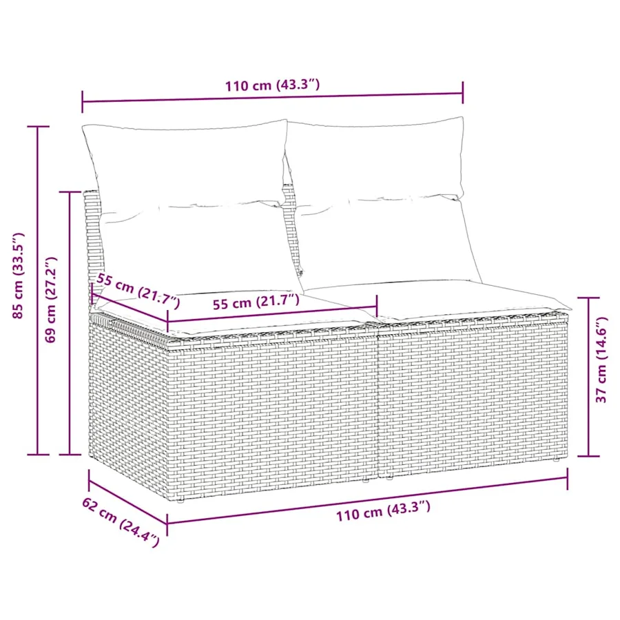 Salon de jardin 2 pcs avec coussins gris clair polyrotin acacia - 6