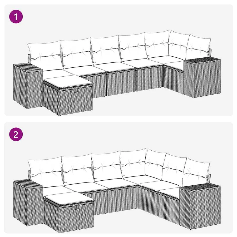 Salon de jardin avec coussins 7 pcs gris clair résine tressée - 11