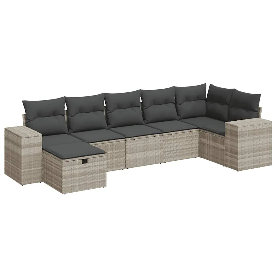 Salon de jardin avec coussins 7 pcs gris clair résine tressée - 2
