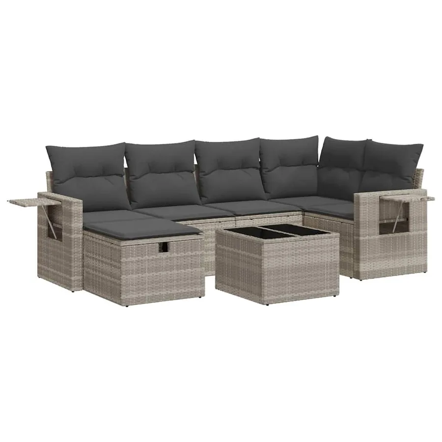 Salon de jardin avec coussins 7 pcs gris clair résine tressée - 2
