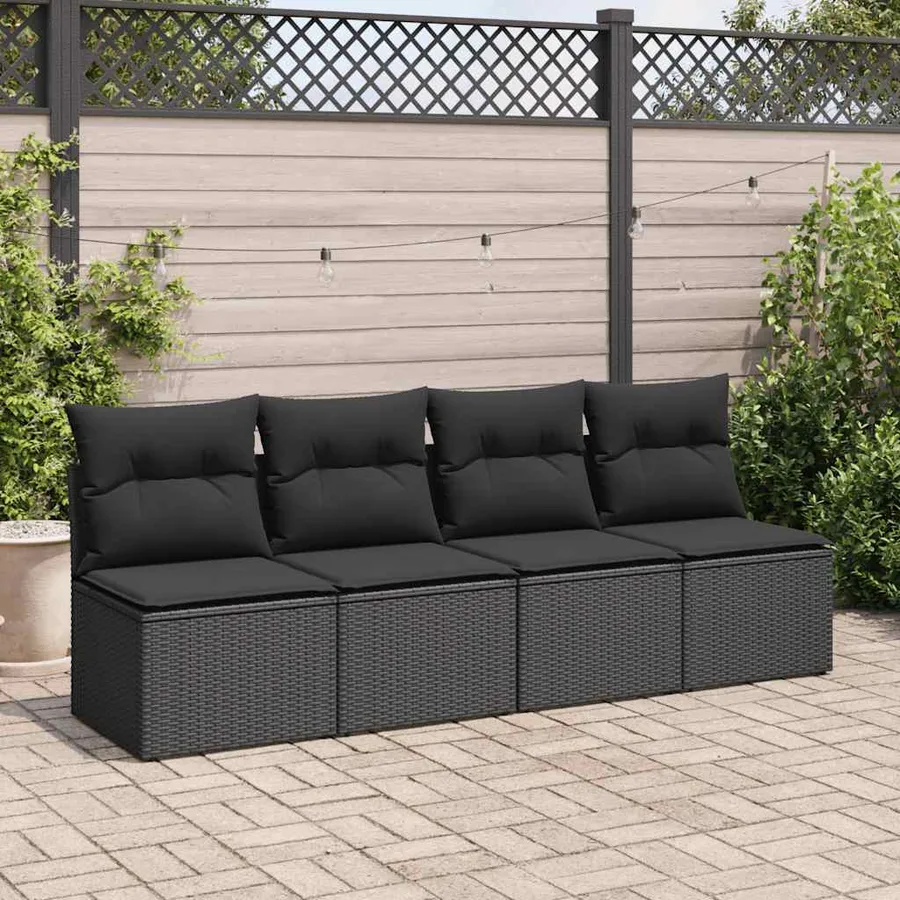 Salon de jardin avec coussins 2 pcs noir résine tressée acacia - 3