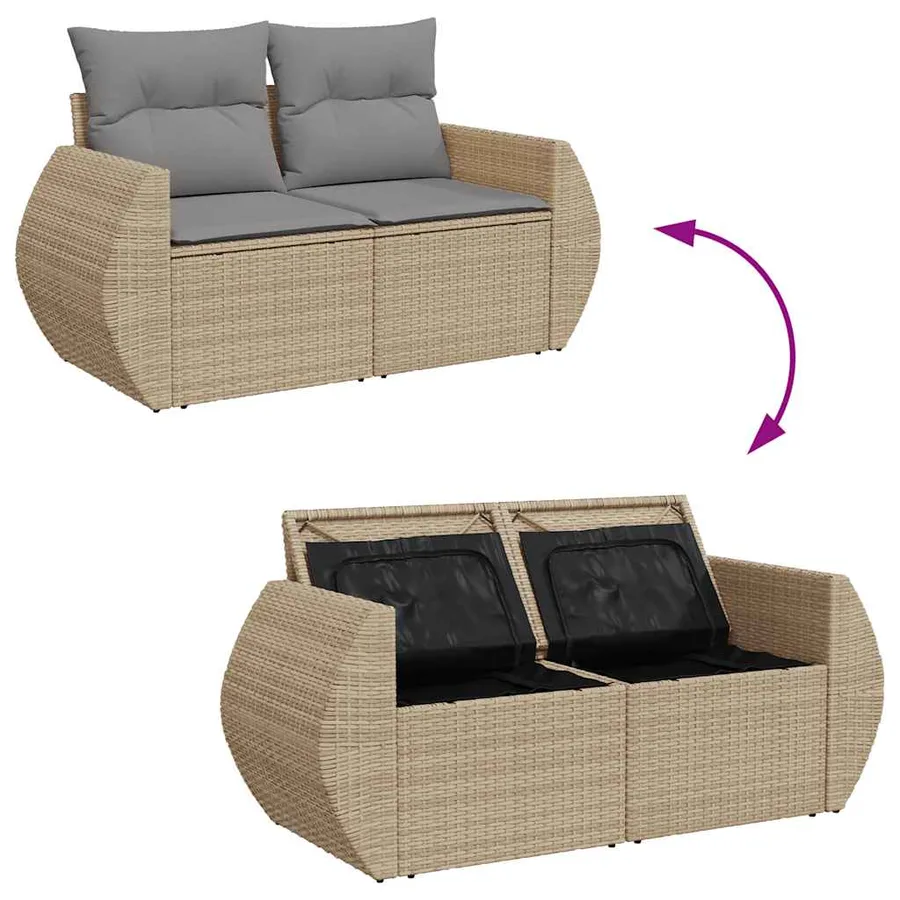 Salon de jardin avec coussins 5 pcs beige résine tressée - 7