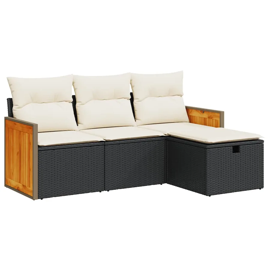 Salon de jardin 4 pcs avec coussins noir résine tressée - 2