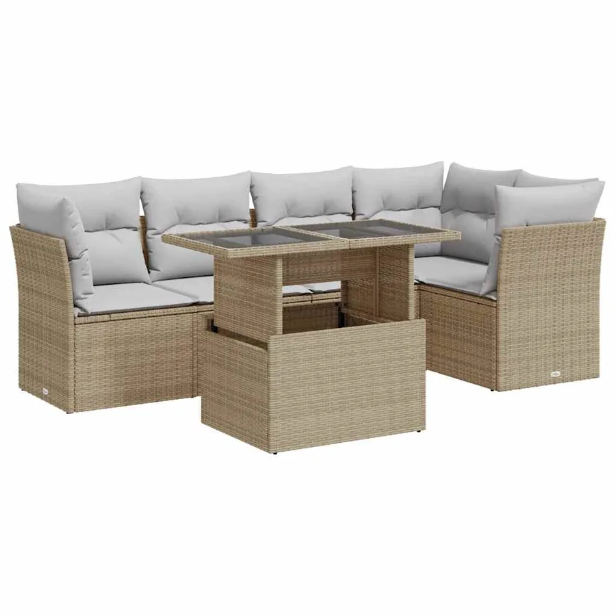 Salon de jardin avec coussins 6 pcs beige résine tressée - 2