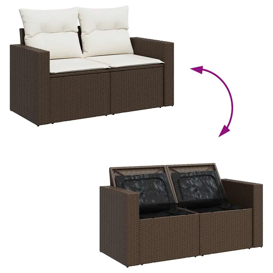 Salon de jardin avec coussins 5 pcs marron résine tressée - 9