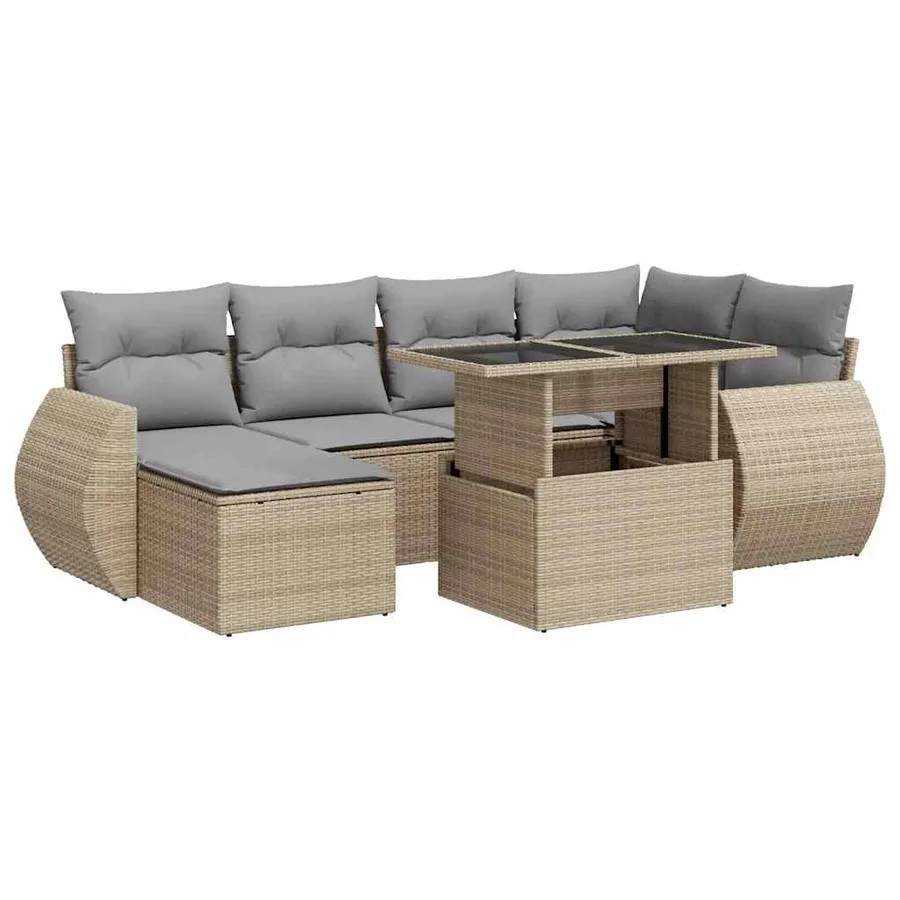Salon de jardin avec coussins 7 pcs beige résine tressée - 2