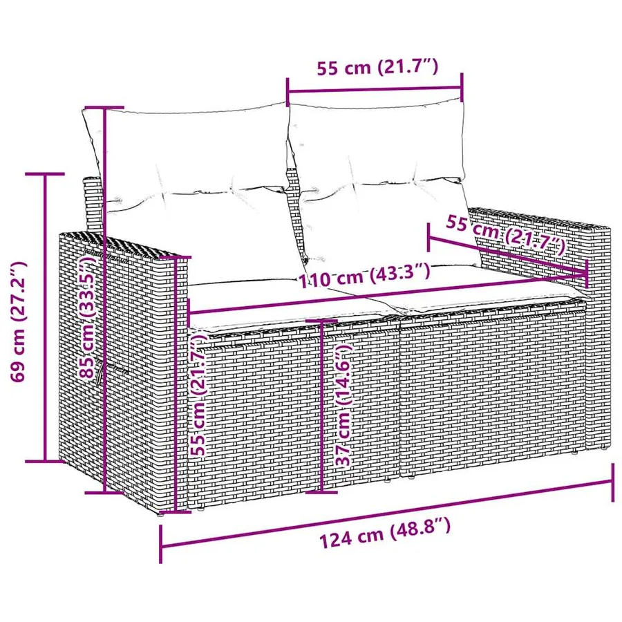 Salon de jardin 5 pcs avec coussins gris résine tressée - 17
