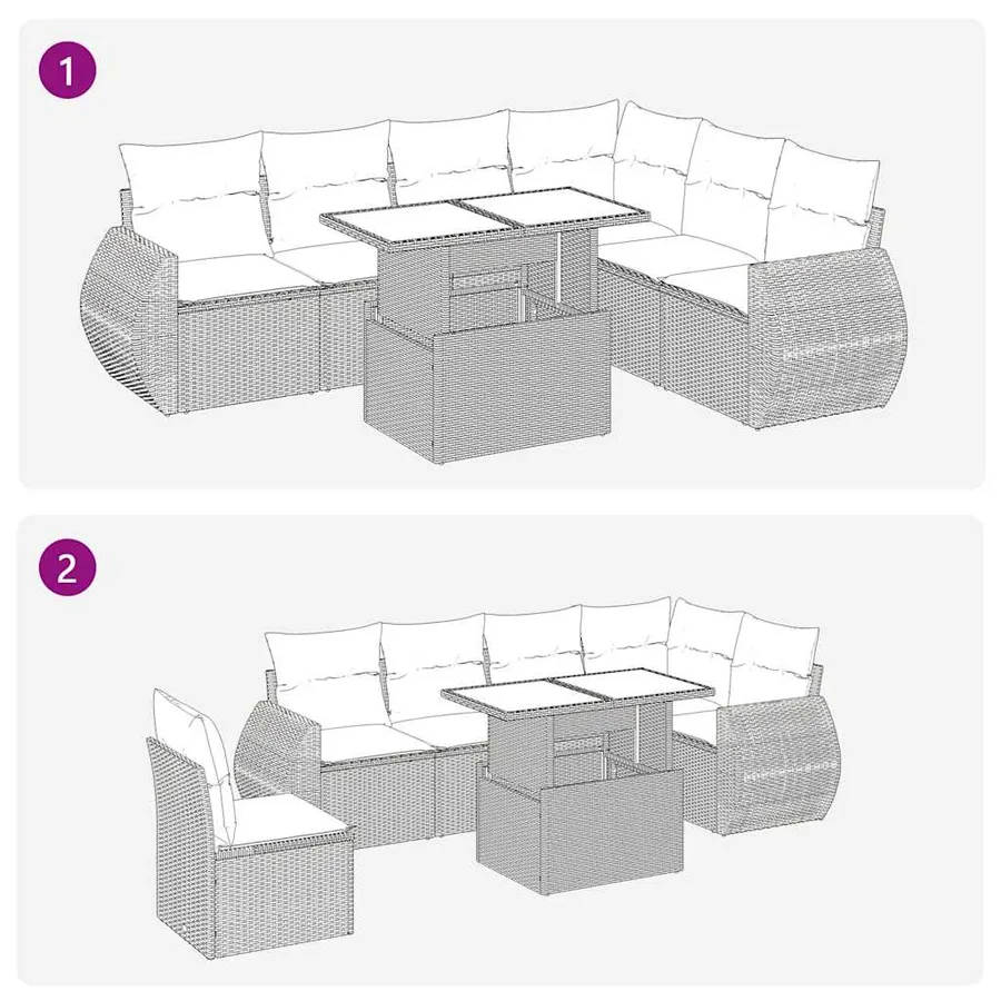 Salon de jardin avec coussins 7 pcs gris clair résine tressée - 7