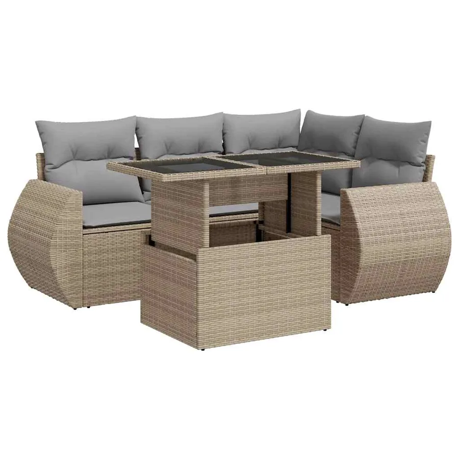 Salon de jardin avec coussins 5 pcs beige résine tressée - 2
