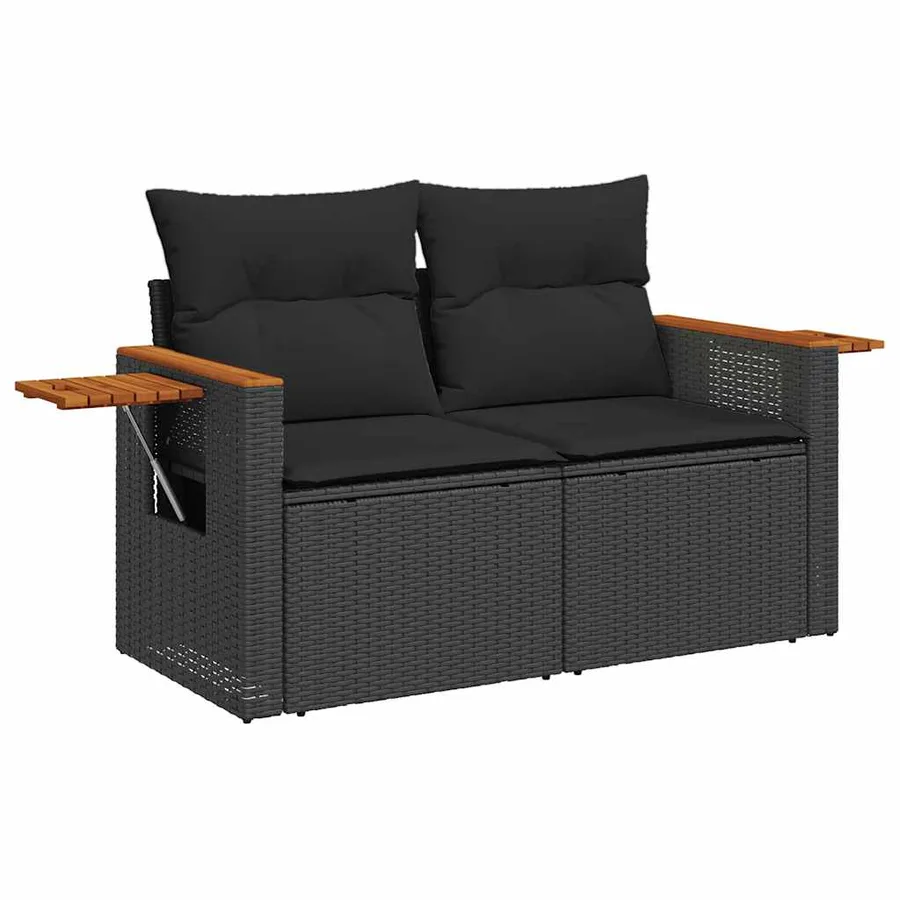 Salon de jardin 6 pcs avec coussins noir résine tressée - 4