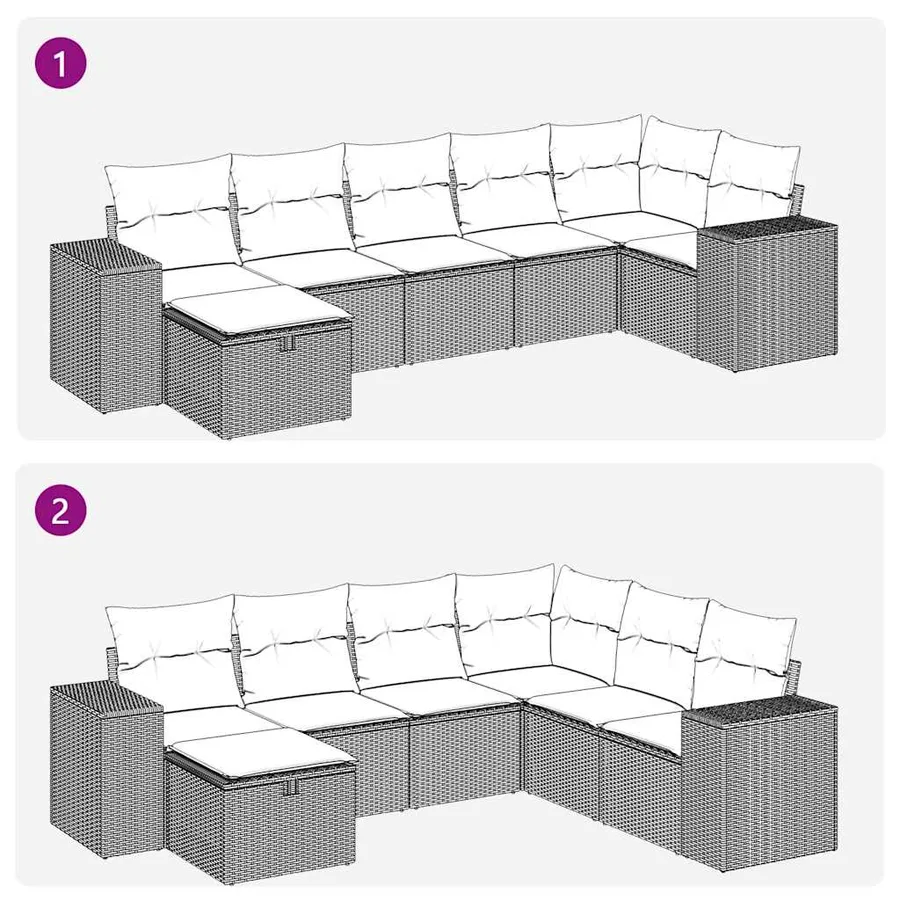 Salon de jardin 7 pcs avec coussins noir résine tressée 93 x 62 x 69 cm - 62,0 kg - 11