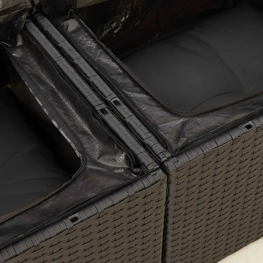 Salon de jardin 6 pcs avec coussins noir résine tressée - 12