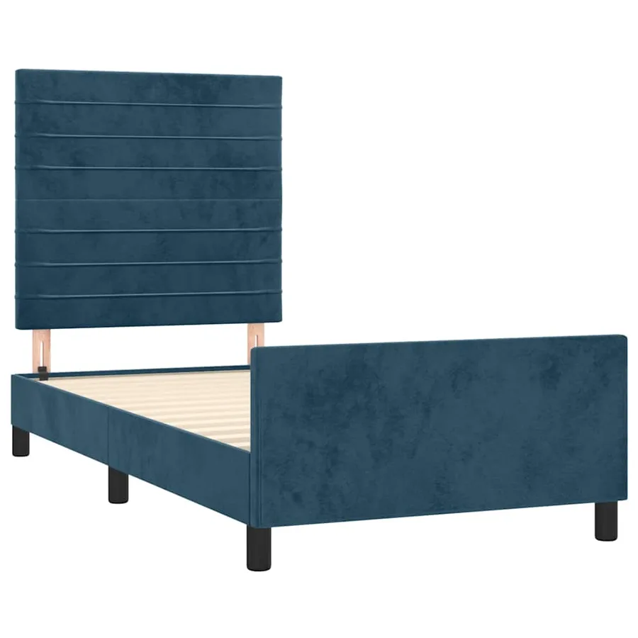 Cadre de lit sans matelas bleu foncé 90x200 cm velours - 4